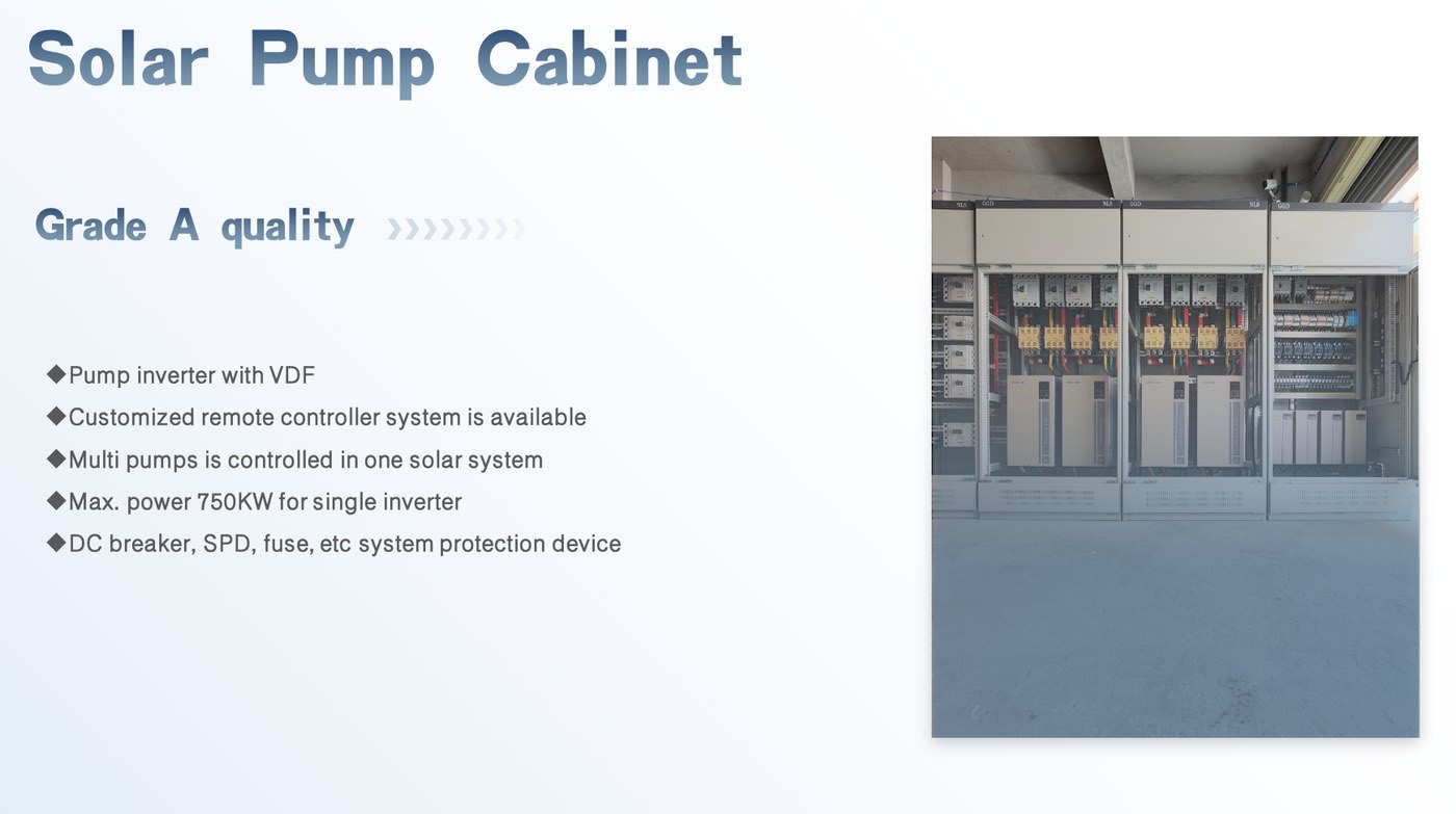 Solar pump cabinet with protection devices