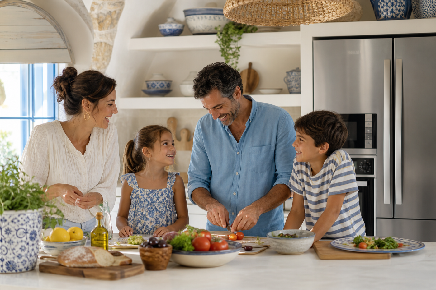 Happy European family enjoying time together in a warm kitchen