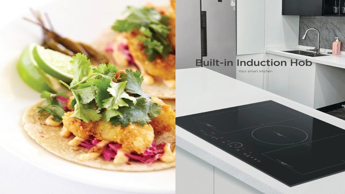 Built-in induction hob with food